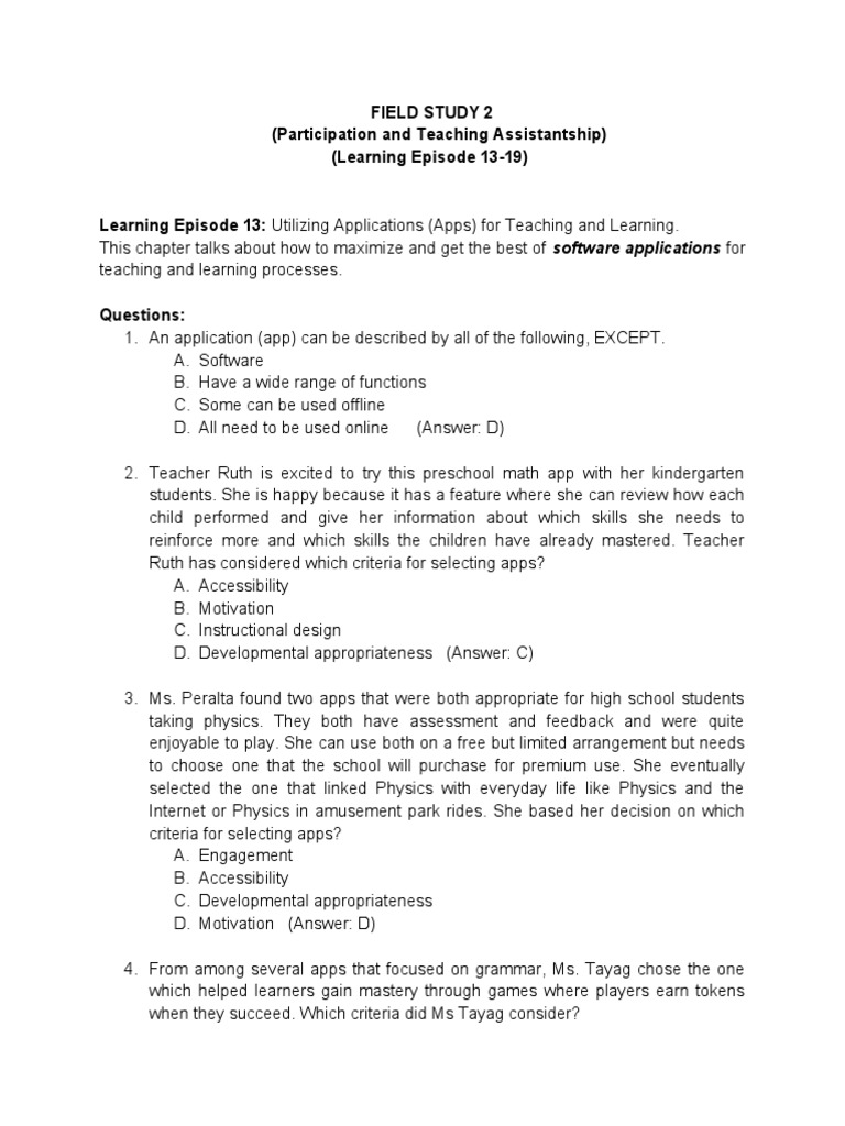 FIELD STUDY 2 (Participation and Teaching Assistantship) | PDF ...