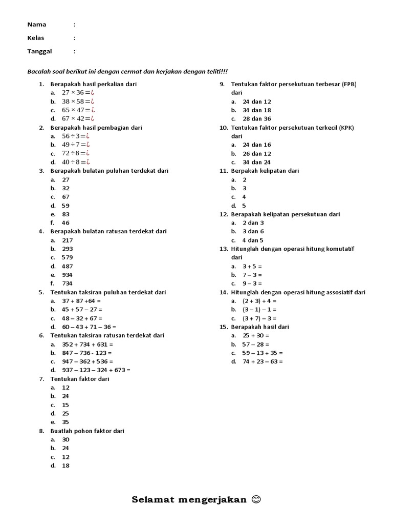 Latihan Soal Matematika Pdf