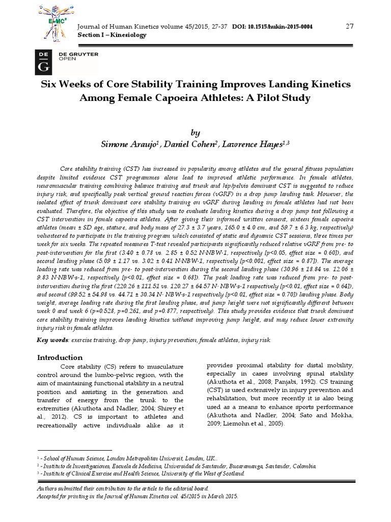 Six Weeks of Core Stability Training Improves Landing PDF