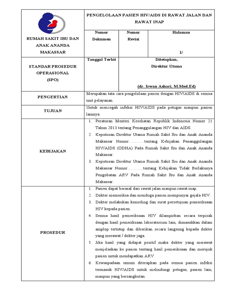 Sop Pengelolaan Pasien Hiv-Aids Di Rawat Jalan Dan Rawat Inap | PDF