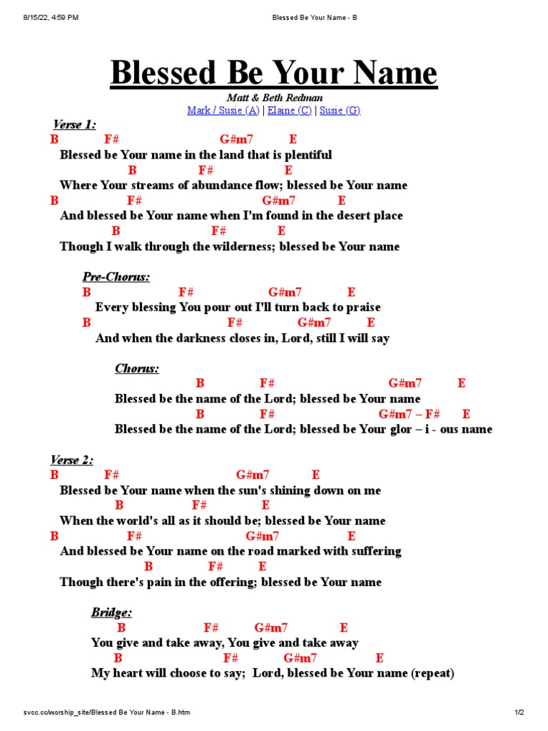 Blessed be your name b pdf song structure songs