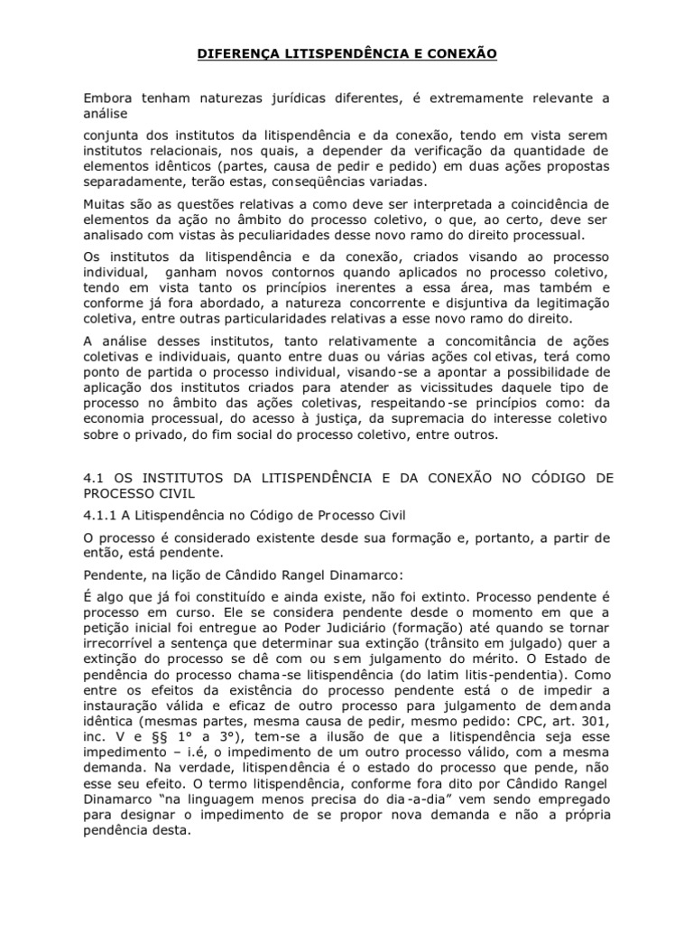 Diferença Litispendência e Conexão | PDF | Julgamentos | Citação (jurídico)