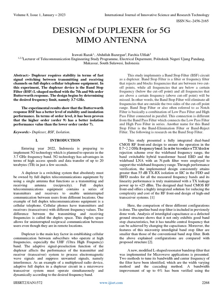 Design of Duplexer For 5g Mimo Antenna | PDF | Filter (Signal ...