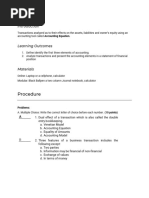 LABORATORY EXERCISE 1 Analyzing Transactions To Start A Business