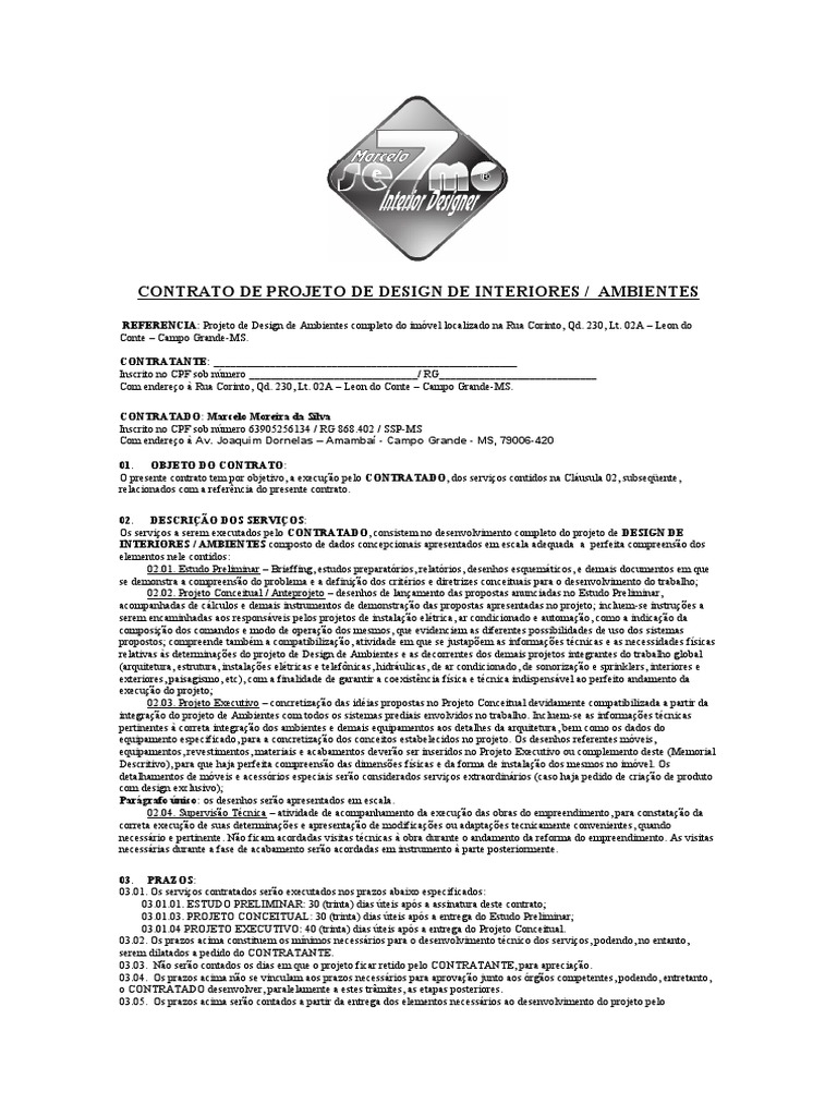 Contrato de Projeto de Design de Interiores | PDF | Cheque (banco)