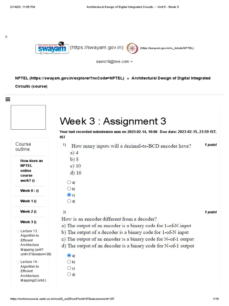 Architectural Design of Digital Integrated Circuits Unit 5 Week 3