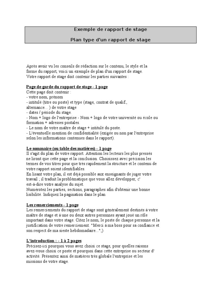De DUBOIS - Plan Type Rapport de Stage | PDF | Business | Science