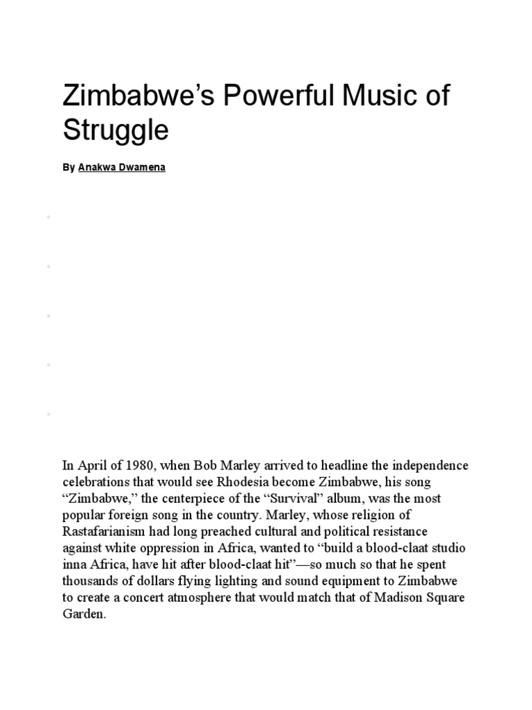 Zimbabwe MUSIC PDF Zimbabwe Robert Mugabe