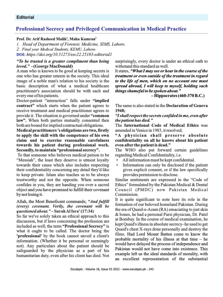 Professional Secrecy in Medical Practice | PDF | Confidentiality ...