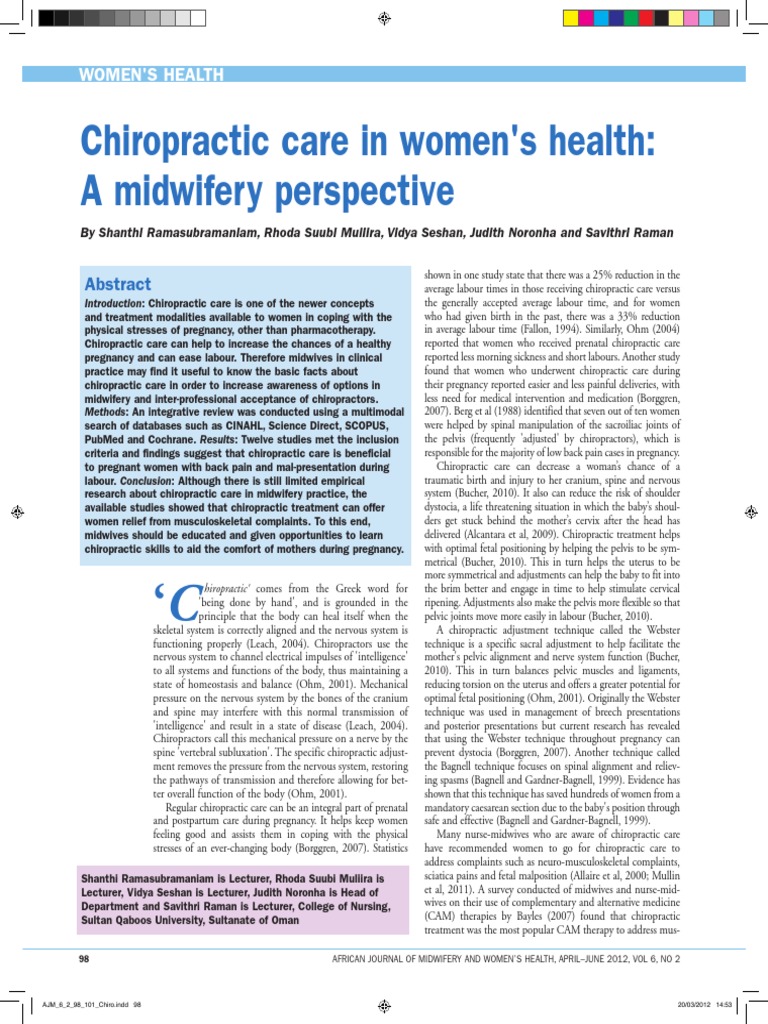 A Review of Chiropractic Care in Womens | PDF | Chiropractic | Childbirth