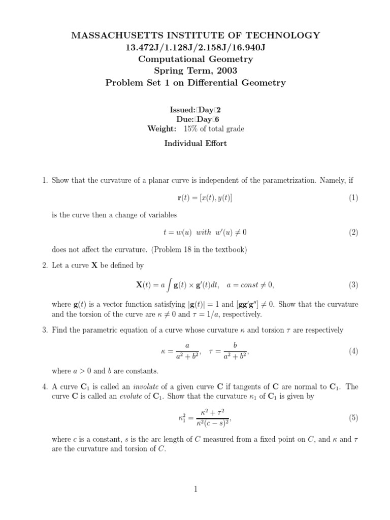 MIT Computational Geometry Problem Set 1 | PDF | Curvature ...