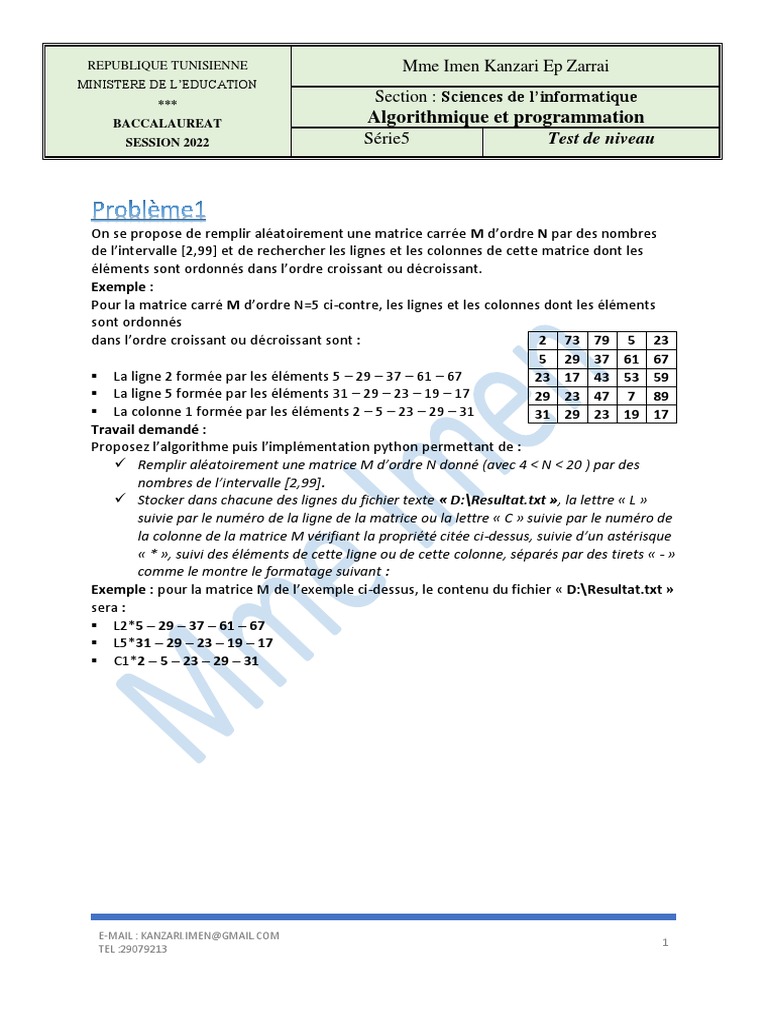 Algorithme Python pour matrice ordonnée | PDF