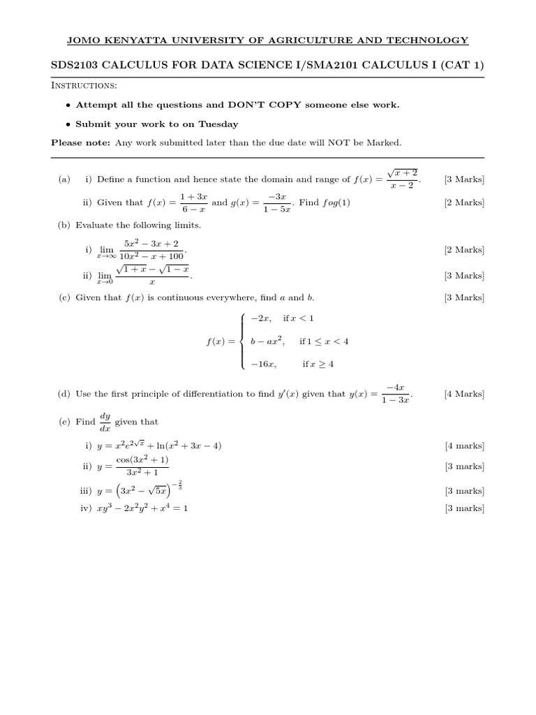 CAT 1 (SDS 2103, SMA 2101) - 2021 November | PDF | Mathematical ...