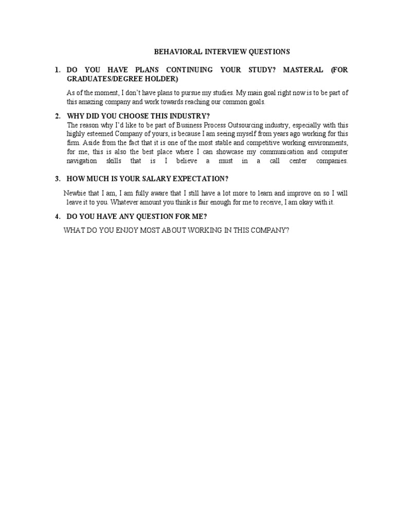 Behavioral Interview Questions | PDF | Career & Growth | Business