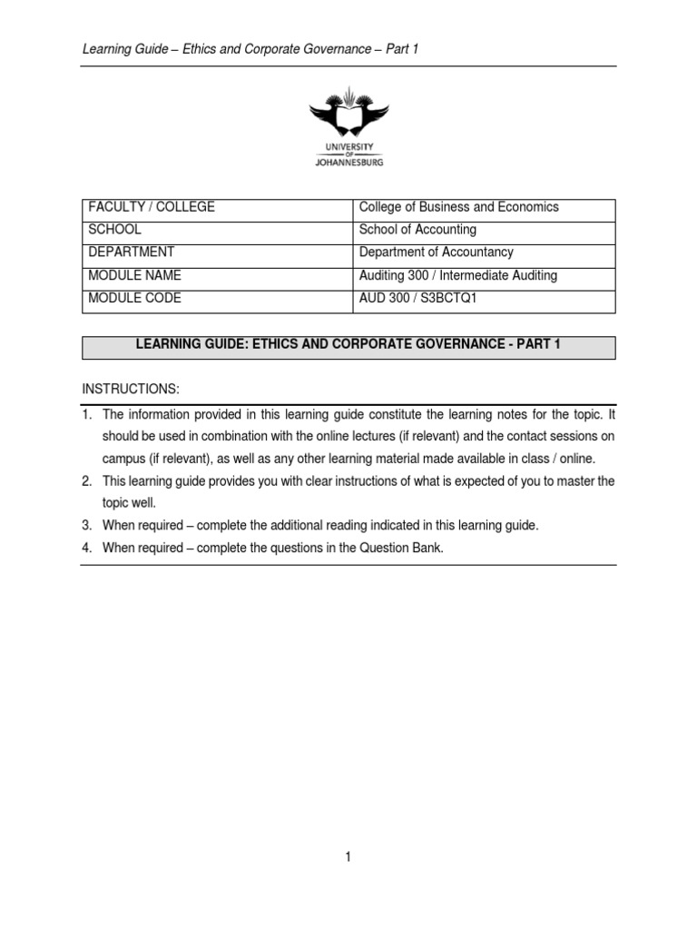 Ethics in Corporate Governance Guide | PDF | Audit | Accounting