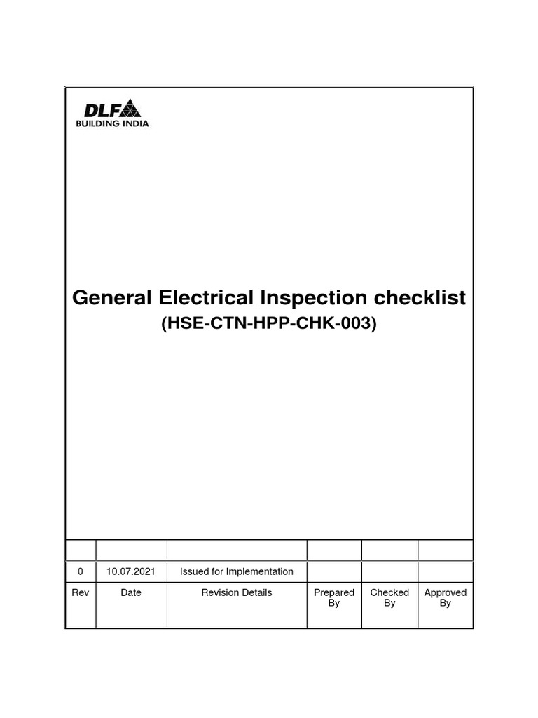 Electrical Inspection Checklist (HSECTNHPPCHK003) PDF