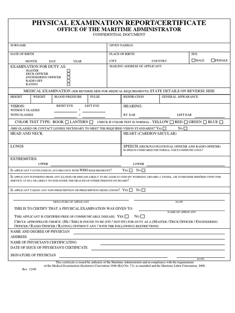 Ilo 73 Medical Form | PDF | Physical Examination | Glasses