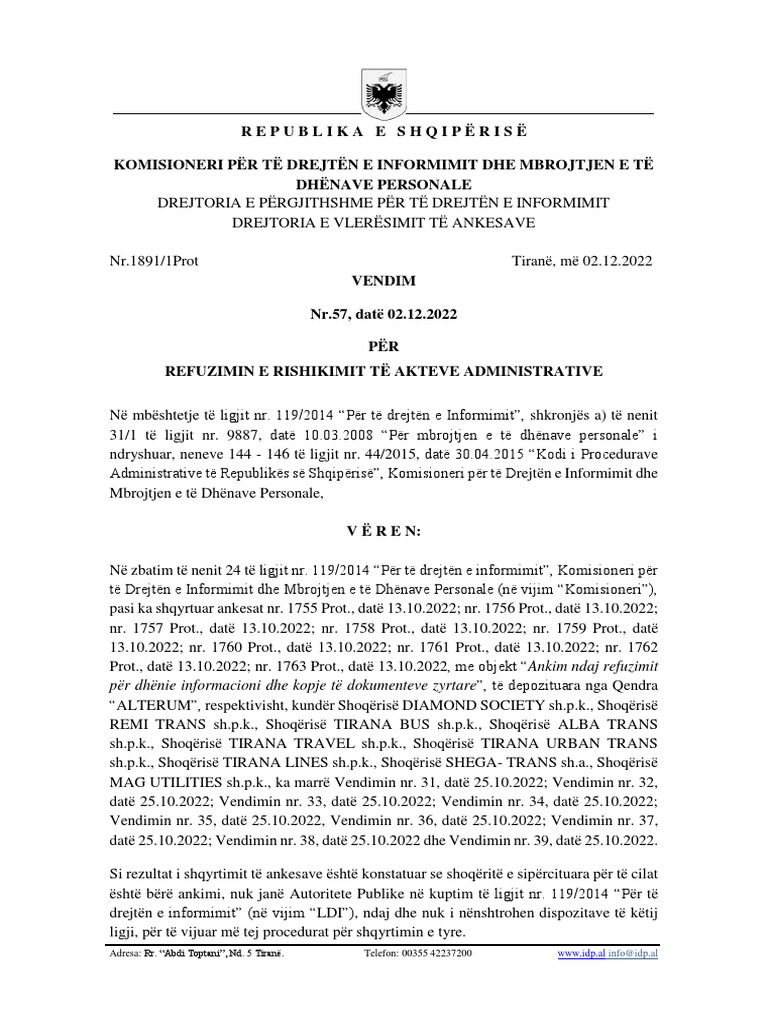 Vendim Per Rishikim Akti Admindtrativ ALTERUM 1 - Informimi - Subejekti ...