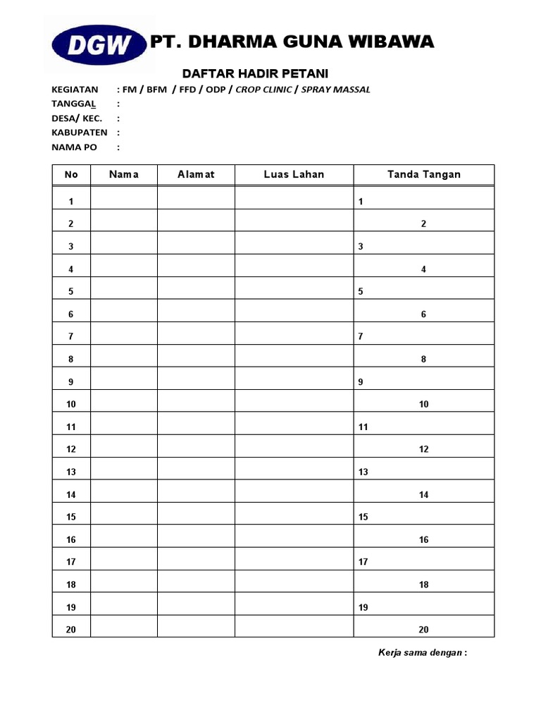 Form Daftar Hadir | PDF