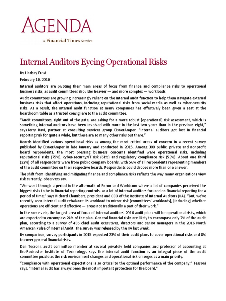 Internal Auditors Eyeing Operational Risks | PDF | Internal Audit | Audit