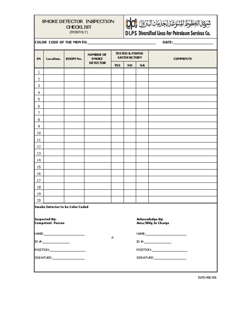 smoke detector monthly inspection checklist | pdf