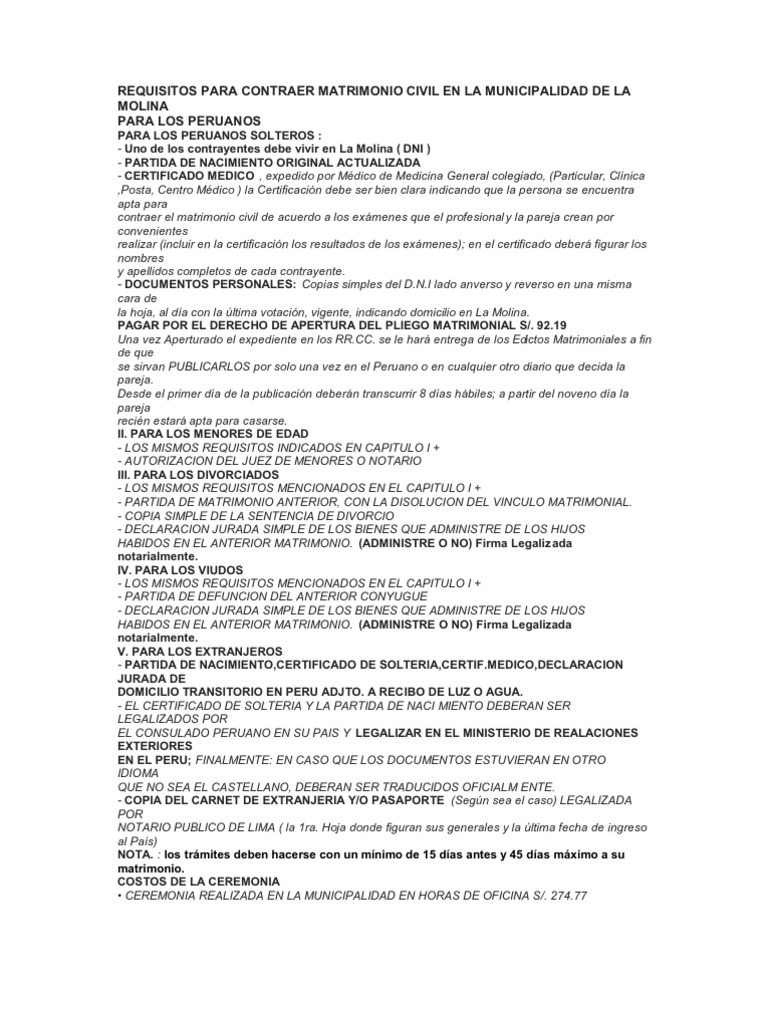 Requisitos para Contraer Matrimonio Civil | PDF