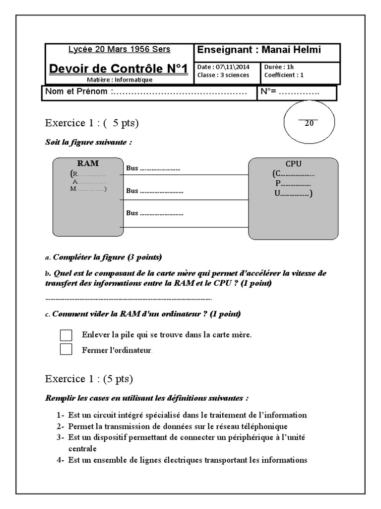 Devoir de Contrôle en Informatique | PDF | Informatique | Informatique