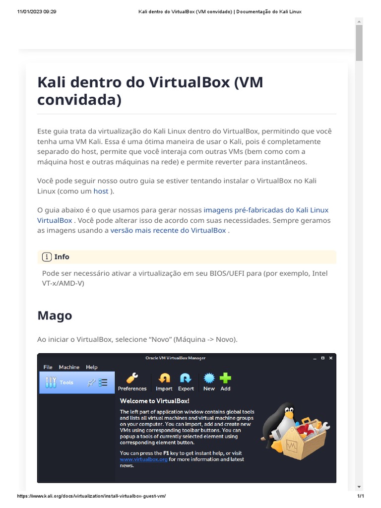 Instalação do Kali Linux no VirtualBox | PDF