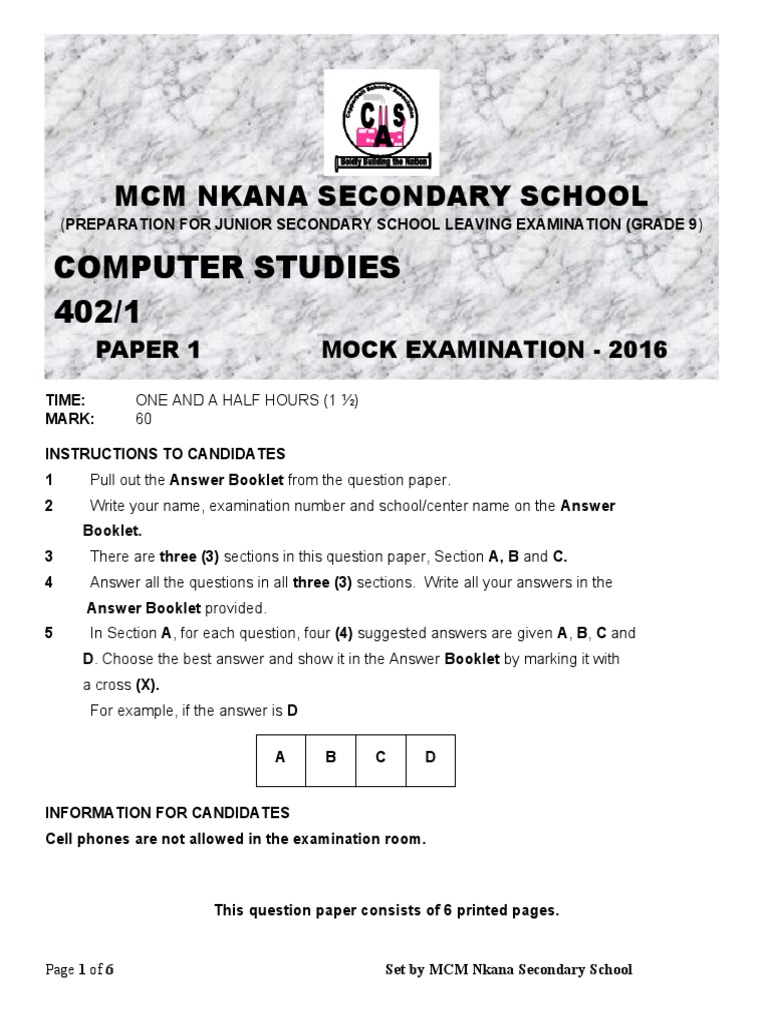 Grade 9 Computer Studies Mock Exam | PDF | Computer Data Storage ...