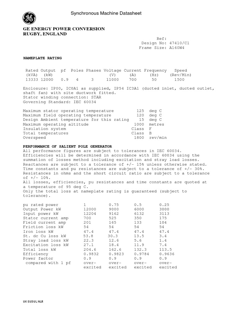 Alternator Datasheet PDF Quantity Power (Physics)