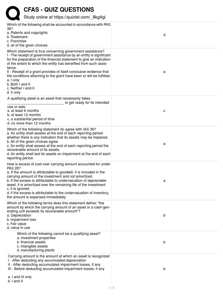 CFAS Quiz Questions Overview | PDF | Depreciation | Investing