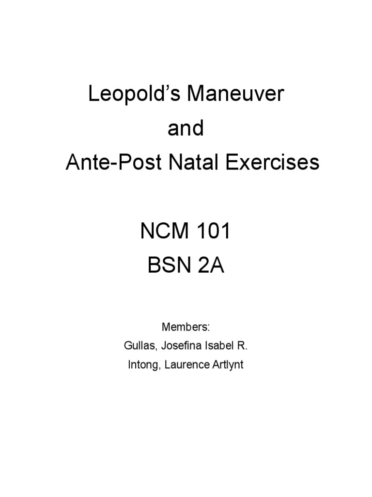 Leopold S Maneuver and Ante Post Natal Exercises PDF Pregnancy