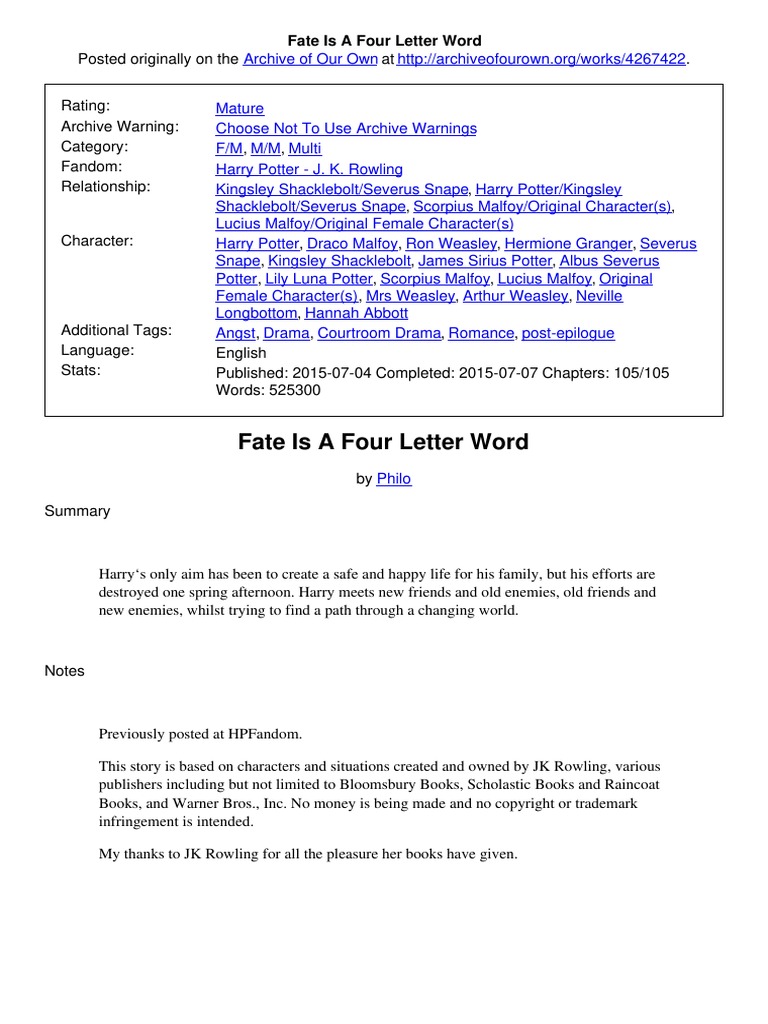 Fate Is A Four Letter | PDF | Harry Potter | Fictional Universes
