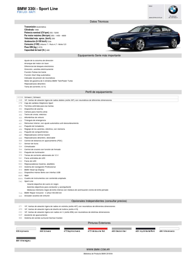 Ficha Tecnica BMW 330i Sportline | PDF | Vehículo de motor | Vehículos