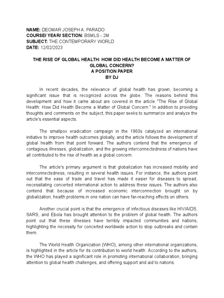 The Rise of Global Health Concerns | PDF | Global Health | Globalization