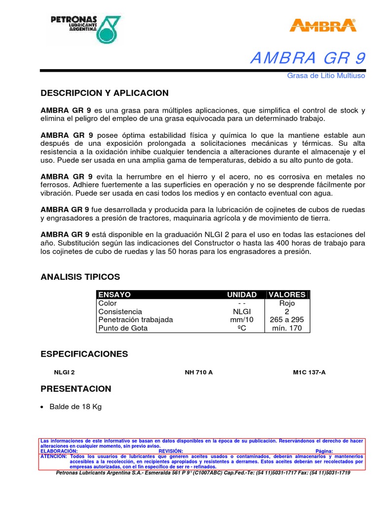 Ambra GR 9 PDF Rodamiento (Mecánico) Sustancias químicas