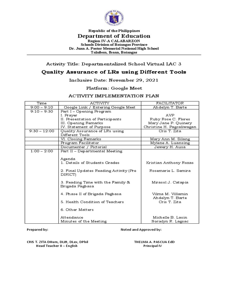 Sample Of Learning Resources