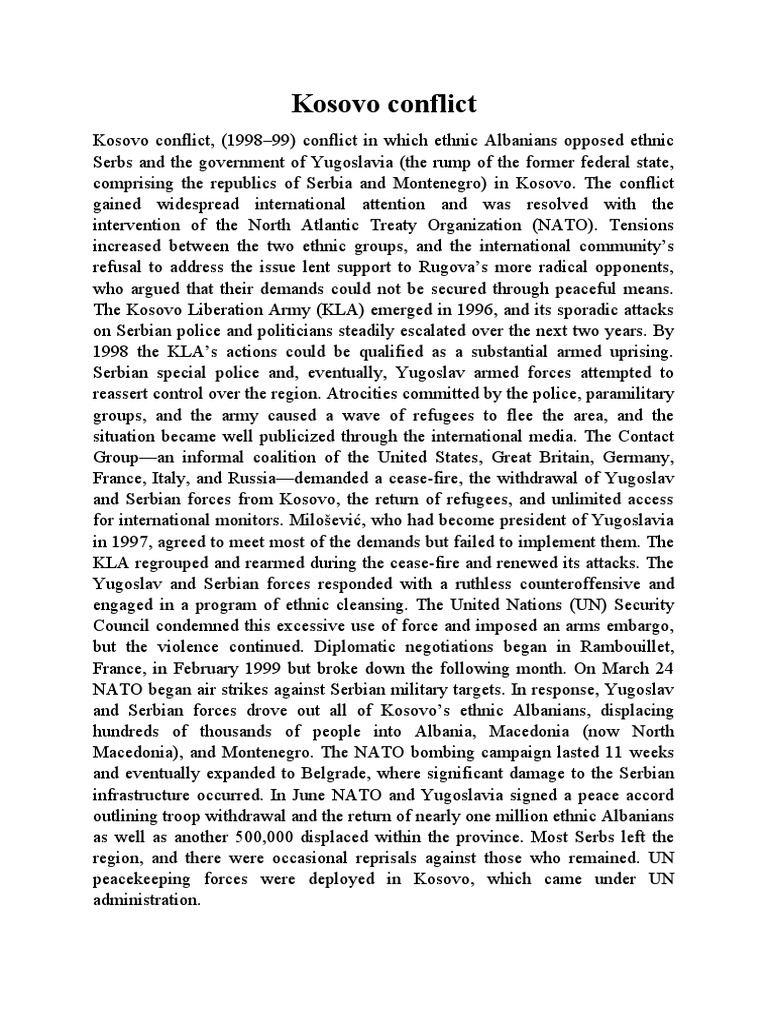 Kosovo Conflict PDF Kosovo International Relations