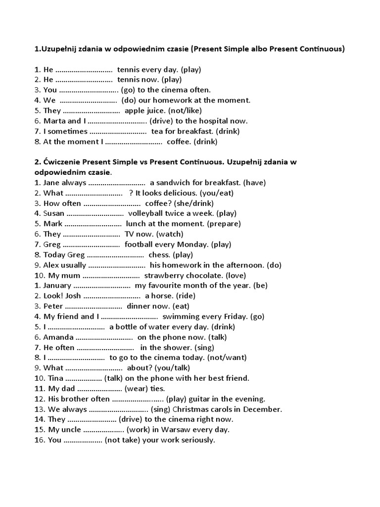 Present Simple vs Continuous Exercises | PDF | Cooking, Food & Wine ...