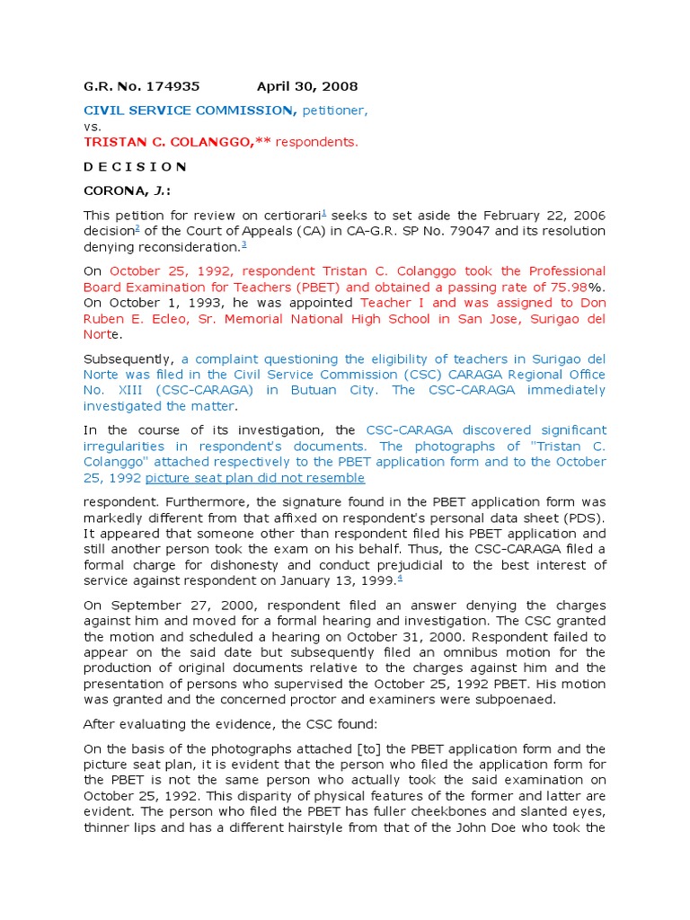 2 Civil Service Vs Colangco PDF Complaint Evidence
