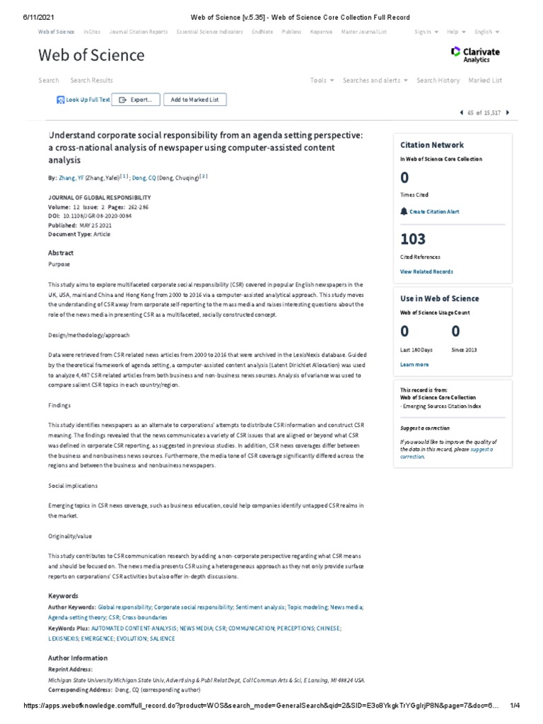 Web Of Science Full Record