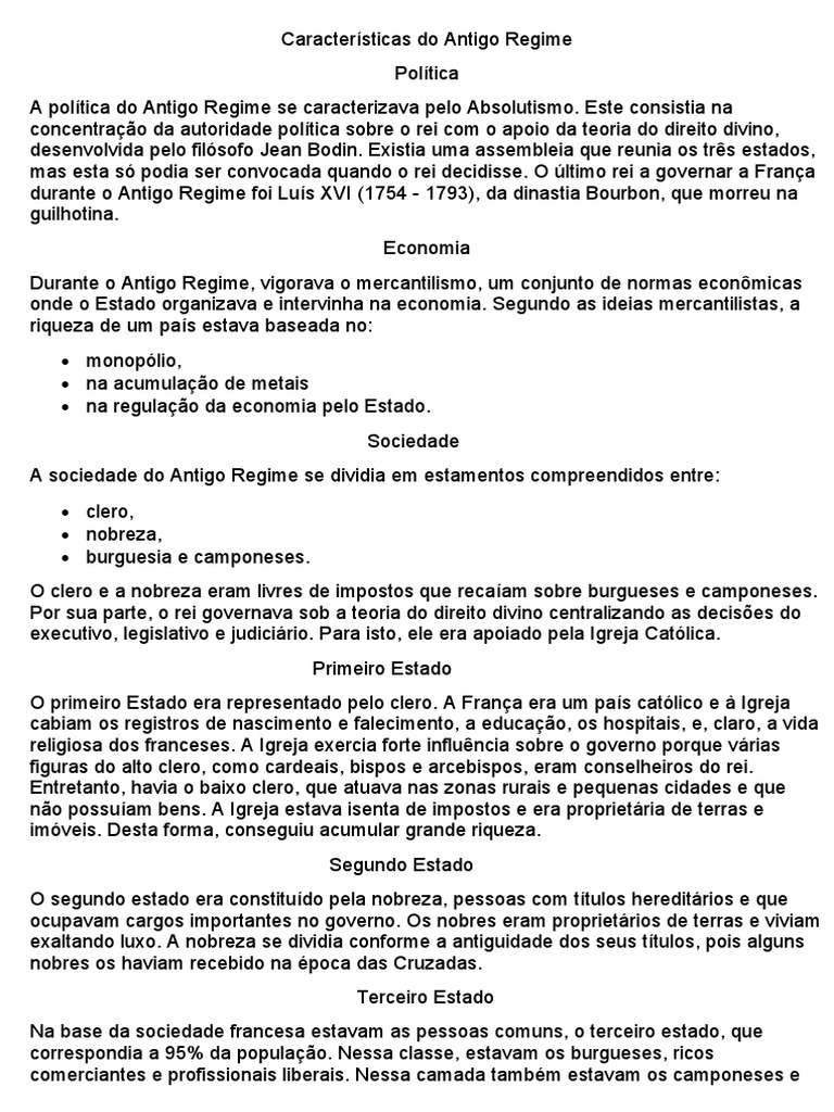 Características do Antigo Regime Francês | PDF | Estado | Nobreza