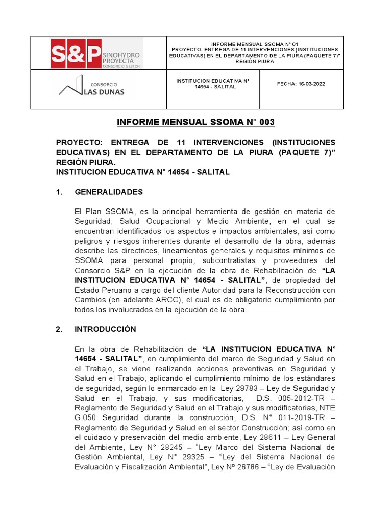 Informe Mensual #003 | PDF | Seguridad y salud ocupacional