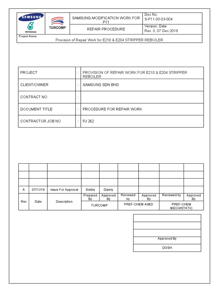 Pinhole Repair Procedure PDF Welding Construction