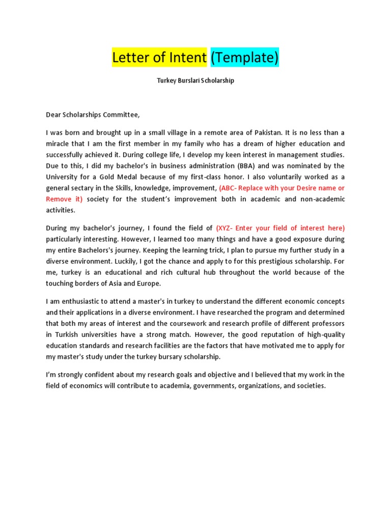 letter of intent essay examples