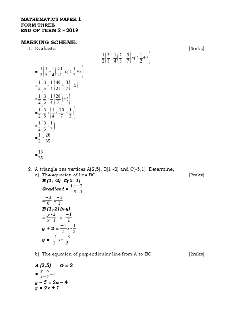 Form Three Mathematics Paper 1 Marking Scheme | PDF | Elementary ...