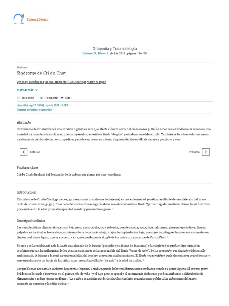 Síndrome de Cri Du Chat - ScienceDirect | PDF | Enfermedades y ...