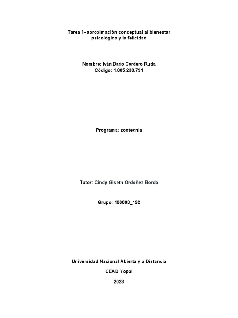Tarea 1 Psicologia PDF Sicología Felicidad