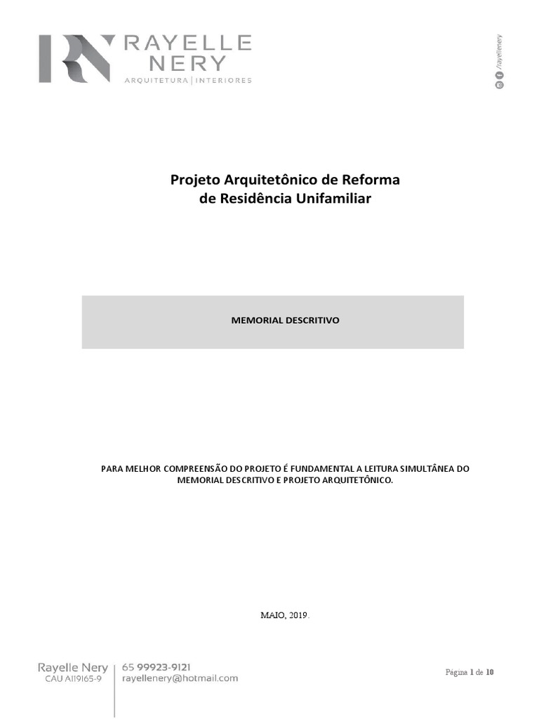 Memorial Descritivo de Reforma Residencial | PDF | Materiais | Projeto ...