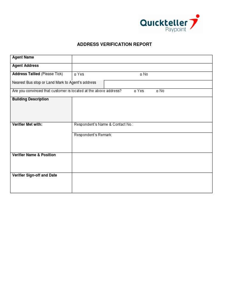 Address Verification Report Template PDF Address Verification Report Template PDF
